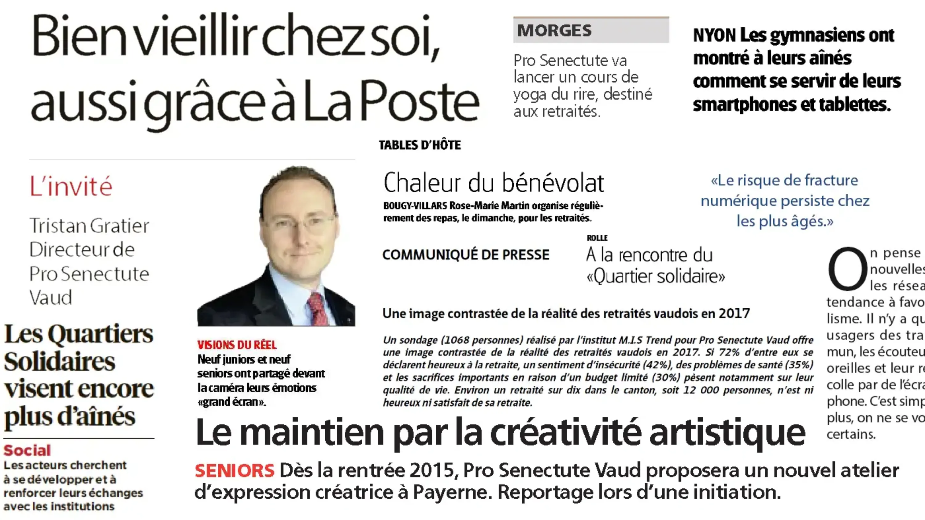 Plusieurs extraits d'article de journaux concernant Pro Senectute Vaud